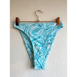 Grey Bandit x Ana Stowell Blue Swirl High Leg Mid Rise Bikini Bottom size S NWT
